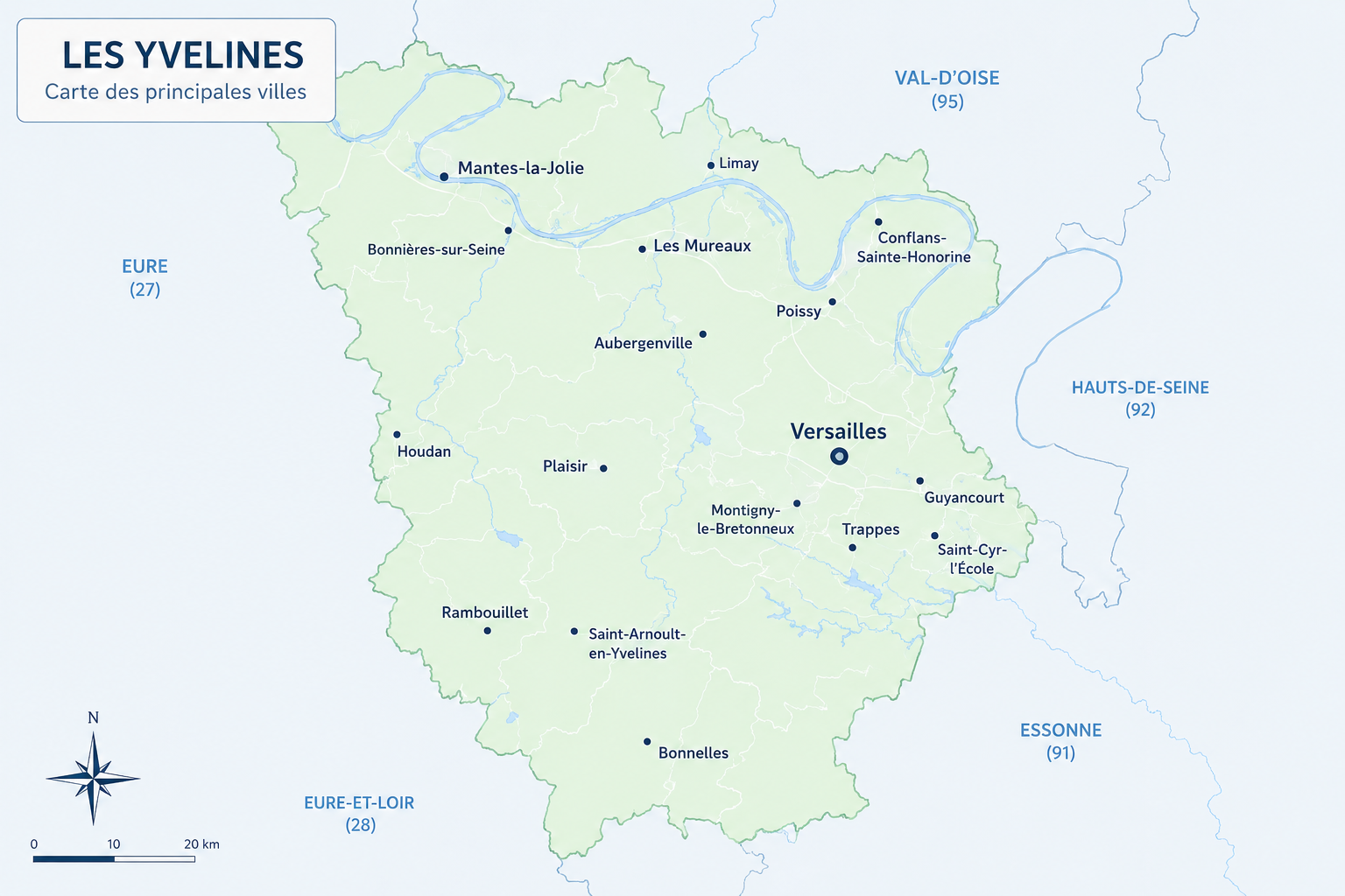 Carte des principales villes des Yvelines