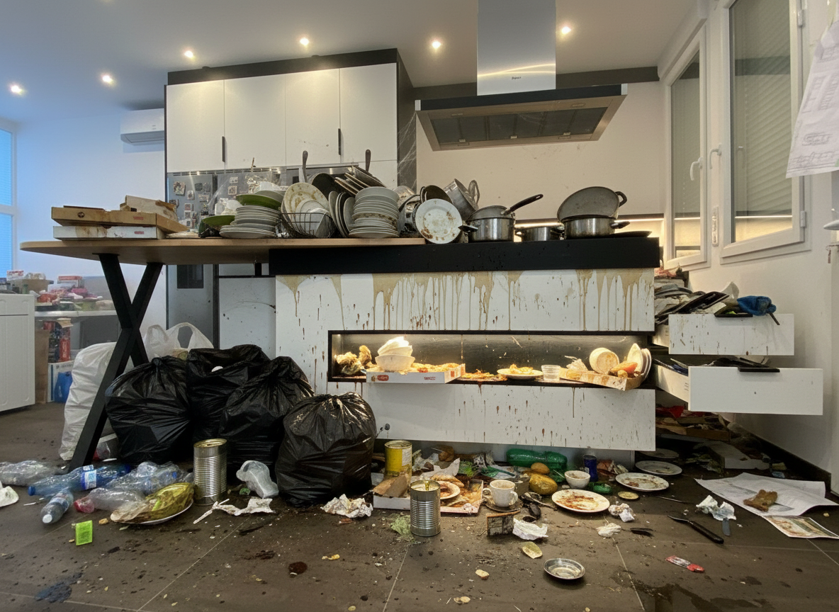 Cuisine très dégradée avant intervention